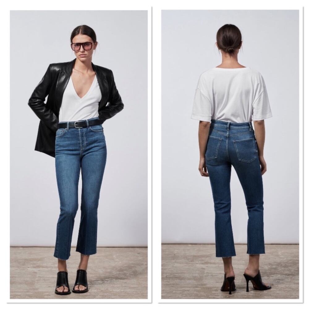 Zara The Dreed Slim Fit High Waisted Cropped Leg Flare Jeans 6